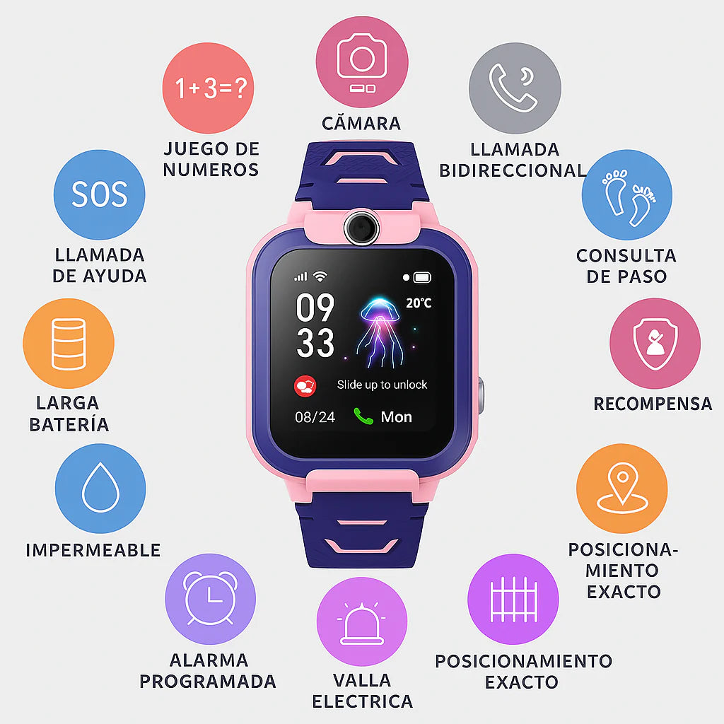 Reloj inteligente con GPS KidGuard® Con Chip Llamadas, Rastreo Y Cámara